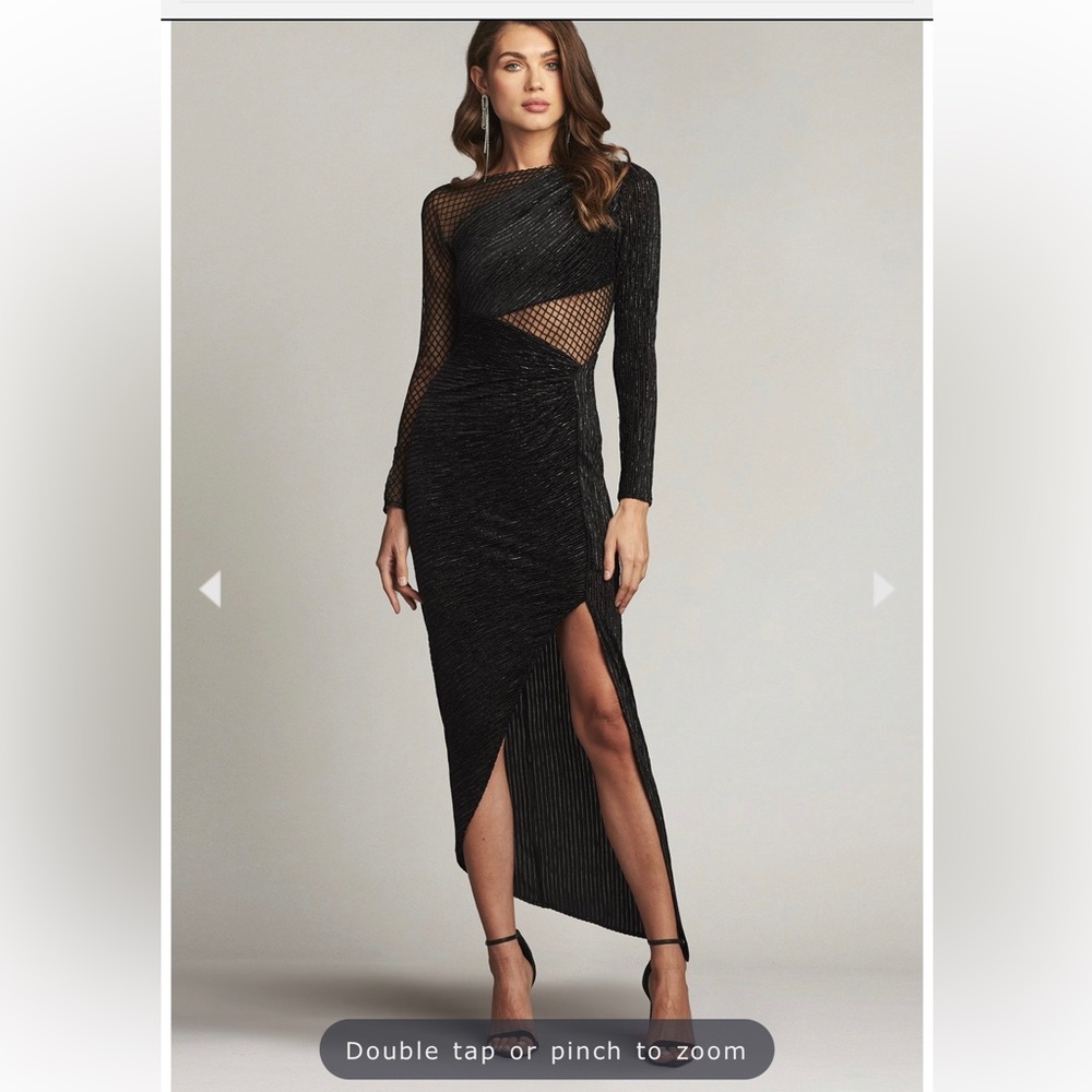 SHO by Tadashi Shoji Black Mesh Long Sleeve Dress
